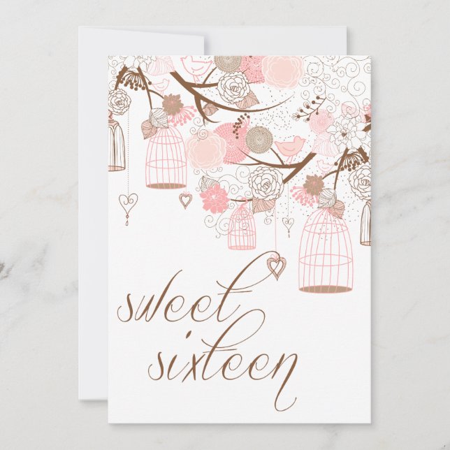 Rosa Blume & Geburtstage 16 . Geburtstag Einladung (Vorderseite)