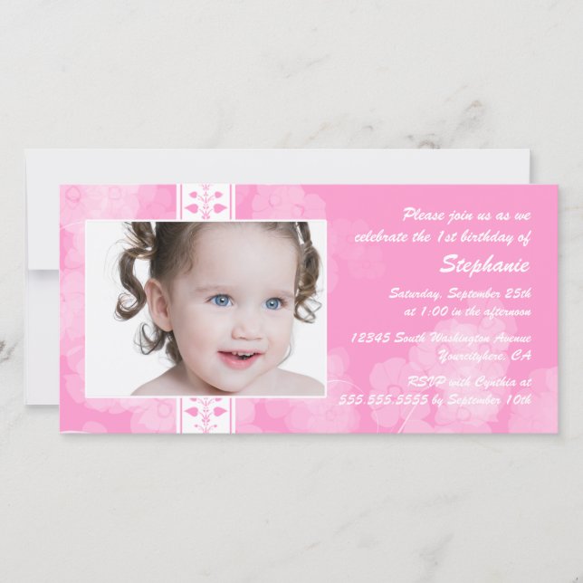 Rosa Blume Geburtstagsfeier Fotokarte (Vorderseite)