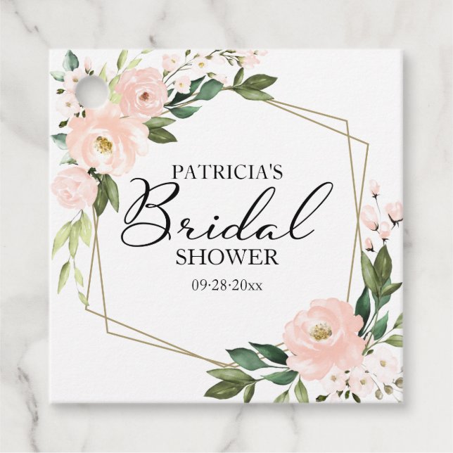 Rosa Blume Geometrisches Brautparty Geschenkanhänger (Vorderseite)