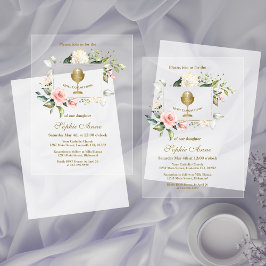 Rosa Blume Girl Holy Communion Acryleinladungen