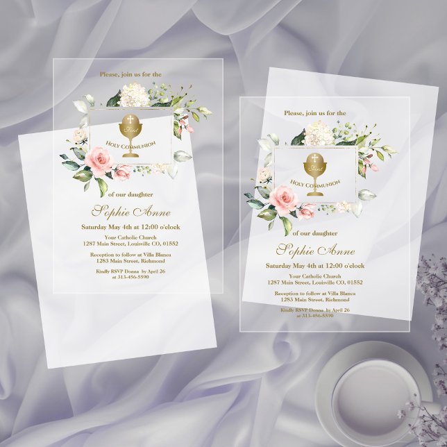 Rosa Blume Girl Holy Communion Acryleinladungen (Von Creator hochgeladen)