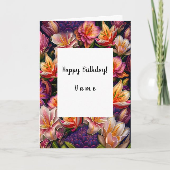 Rosa Blume Glücklich zum Geburtstag Karte (Vorderseite)