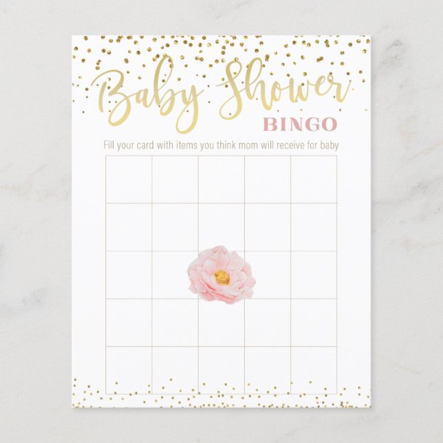 Rosa Blume Gold Accent Baby Showroom Bingo Game (Vorderseite)
