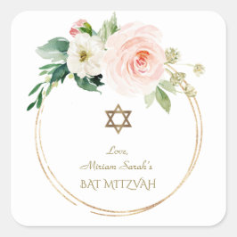 Rosa Blume Gold Bat Mitzvah Quadratischer Aufkleber