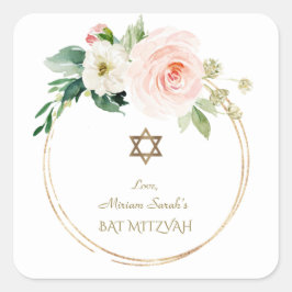 Rosa Blume Gold Bat Mitzvah Quadratischer Aufkleber