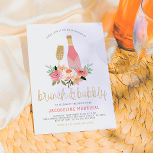 Rosa Blume & Gold Brunch & Bubbly Brautparty Einladung