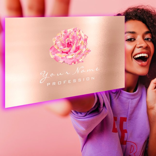 Rosa Blume Gold Champagne Elegante Visitenkarte (Pink Rose Flower Gold Champagne Elegant Business Card)