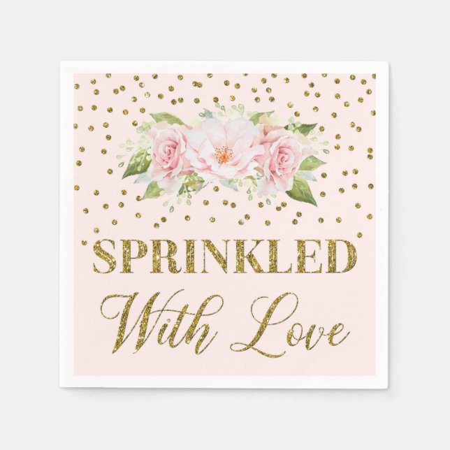 Rosa Blume Gold Confetti Sprinkler mit Liebe Serviette (Vorderseite)