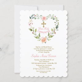 Rosa Blume Gold First Holy Communion Inv Einladung