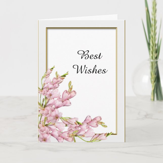 Rosa Blume Gold Rahmen Hochzeitsgratulation Karte (Vorderseite)