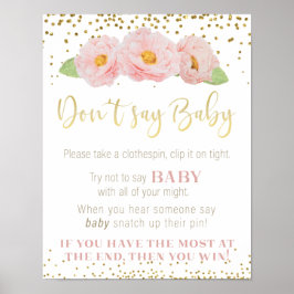 Rosa Blume Gold Say Baby Shower Game Sign Poster