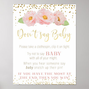 Rosa Blume Gold Say Baby Shower Game Sign Poster