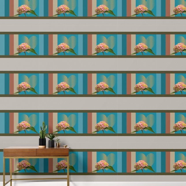 Rosa Blume Goldenes Herz Blau, grau braun gestreif Tapete (Korridor)