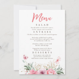 Rosa Blume Goldgrün Schmetterlinge Party Menü Einladung