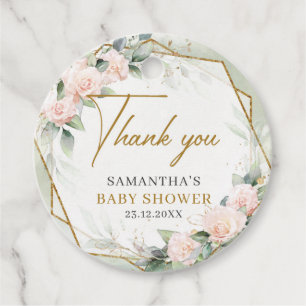 Rosa Blume Goldrahmen Grüne Babydusche Geschenkanhänger