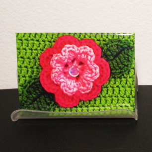 Rosa Blume Grass Green Leaf Kunsthandwerk Crochet  Magnet