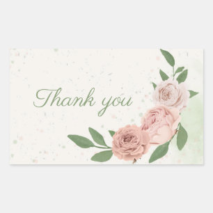 Rosa Blume Grün Blätter danke Rechteckiger Aufkleber