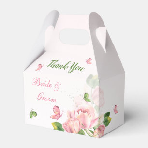 Rosa Blume Grün Blätter Schmetterlinge Hochzeit Geschenkschachtel