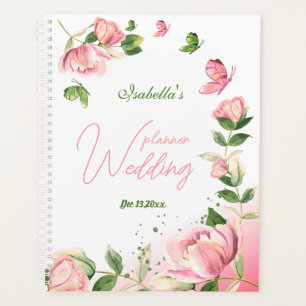 Rosa Blume Grün Blätter Schmetterlinge Hochzeit Planer