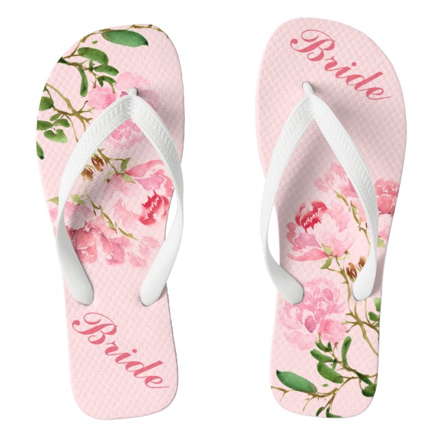 Rosa Blume Grüne Blätter Aquarellbrücke Flip Flops (Fußbett)