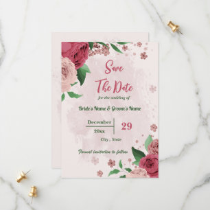 Rosa Blume Grüne Blätter botanisch Save The Date