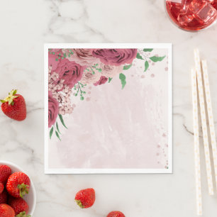 Rosa Blume Grüne Blätter Hochzeit Serviette