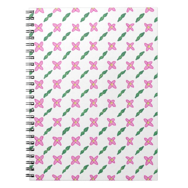 Rosa Blume Grüne Blätter Muster Notebook Notizblock (Vorderseite)