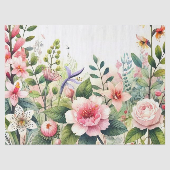 Rosa Blume Grüne Blätter Seidenpapier (Vorderseite)