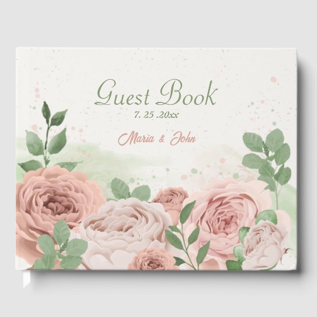 Rosa Blume Grüne Hochzeit Gästebuch (Vorderseite)