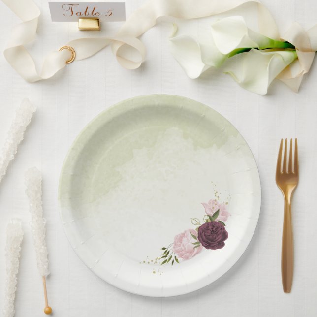 Rosa Blume Grüne Hochzeit Pappteller (Hochzeit)