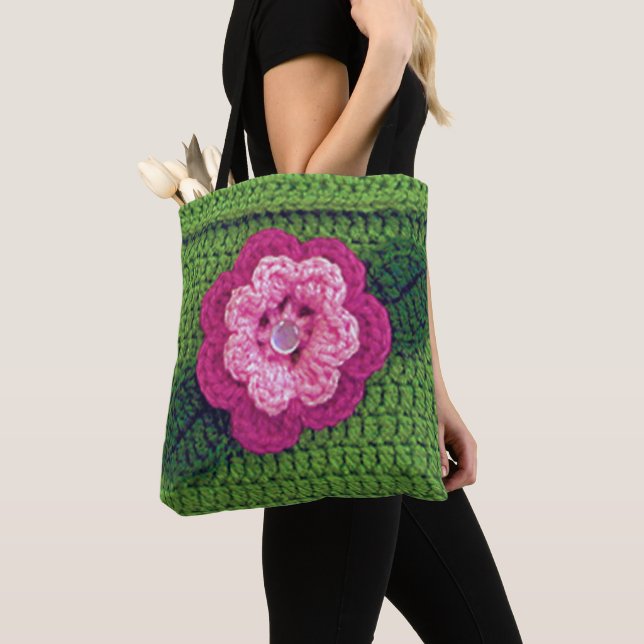 Rosa Blume Grüne Linke Kunsthandwerk Crochet Print (Von Nahem)