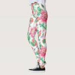 Rosa Blume Grünes Blattmuster Leggings<br><div class="desc">Moderne,  gürtnig rosa Blume und grüne Blätter sind nahtlos in weißem Hintergrund gehalten.</div>