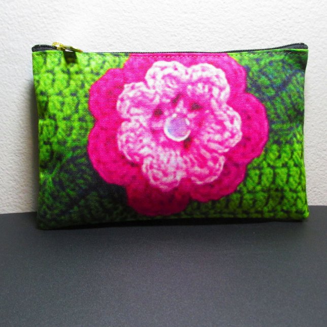 Rosa Blume Grünes Leaf Kunsthandwerk Crochet Print Zubehörtasche (Von Creator hochgeladen)