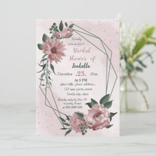 Rosa Blume Grünkranz Brautparty Einladung