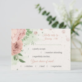 Rosa Blume, Grünpflanzen botanische Speisen RSVP Karte