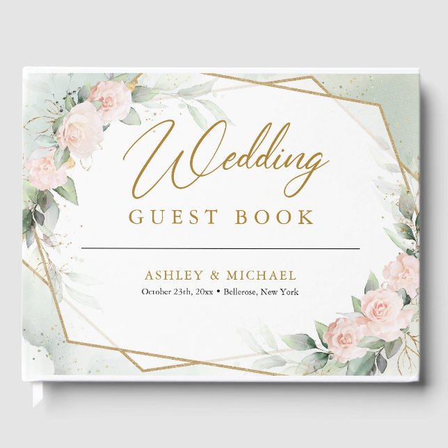 Rosa Blume, Grünpflanzen und Goldhochzeit Gästebuch (Vorderseite)