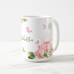 Rosa Blume Grünschmetterlinge Kaffeetasse