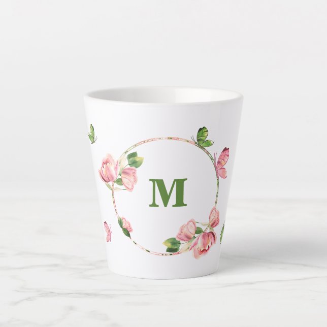 Rosa Blume Grünschmetterlinge Milchtasse (Vorderseite)