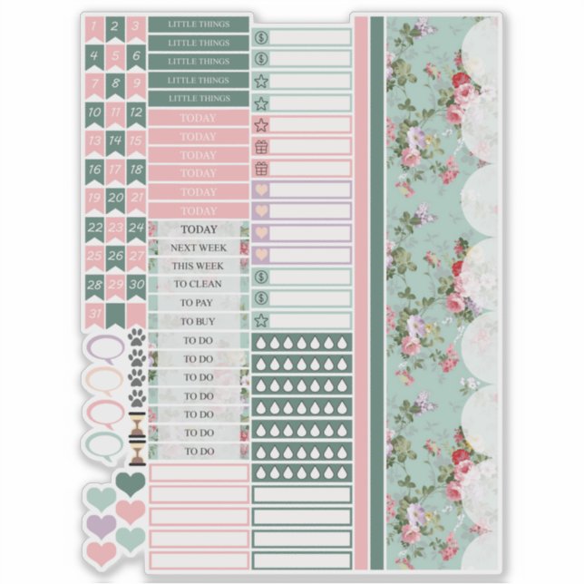 Rosa Blume Happy Planner Stickers Aufkleber (Vorderseite)