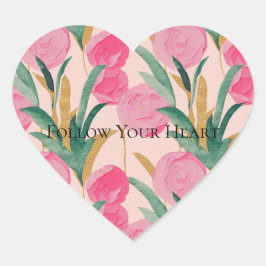 Rosa Blume Herz-Aufkleber