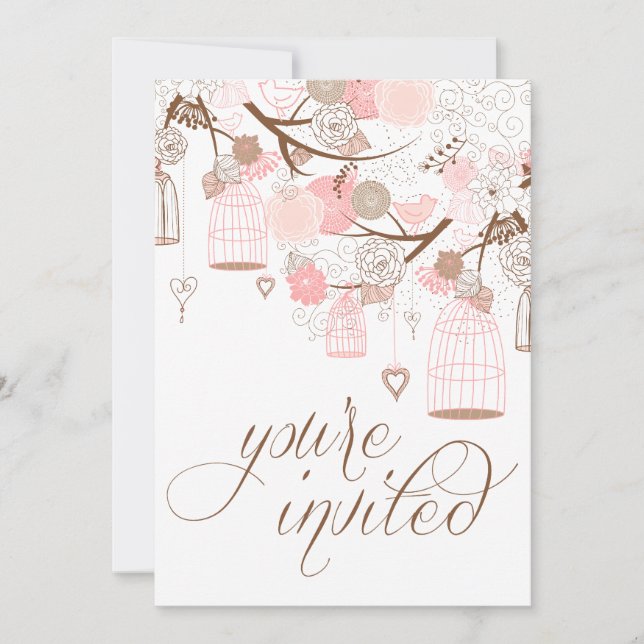 Rosa Blume Herz & Geburtstag Einladung Hochzeit (Vorderseite)