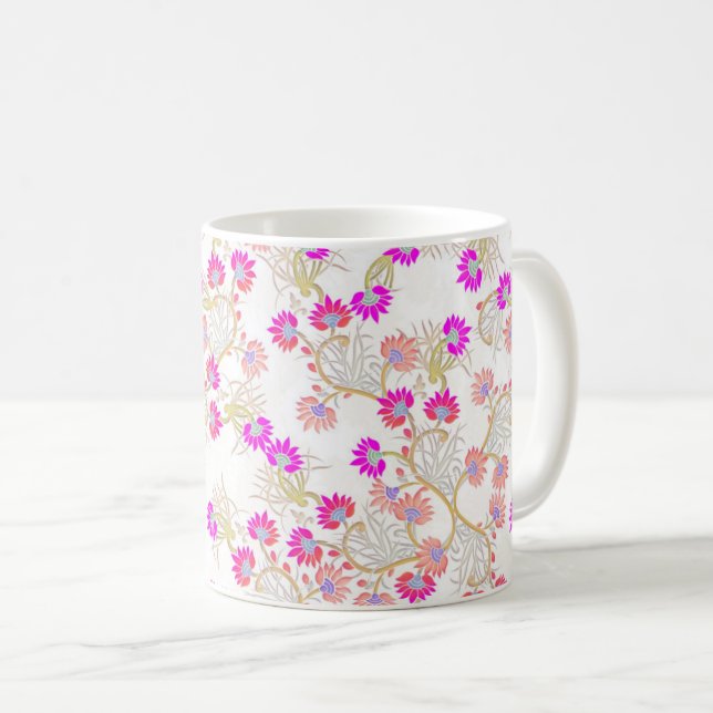 Rosa Blume Hintergrund Kaffeetasse (VorderseiteRechts)