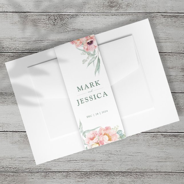 Rosa Blume Hochzeitsfeier Einladung Bauchband Port Einladungsbanderole (Von Creator hochgeladen)