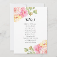 Rosa Blume Hochzeitskarte. Tabellenplan