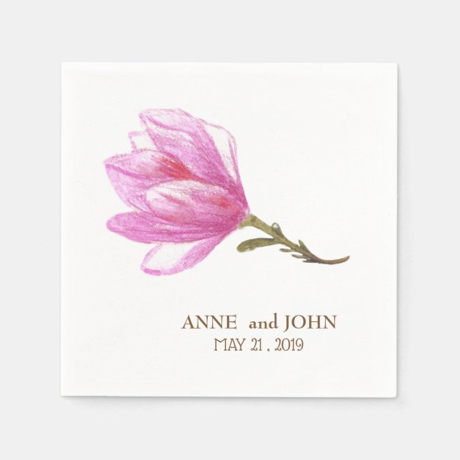 Rosa Blume Hochzeitspapier Napkins Serviette (Vorderseite)