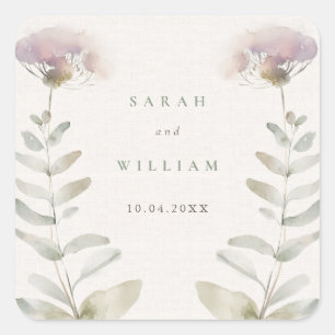 Rosa Blume Hochzeitsticker Quadratischer Aufkleber