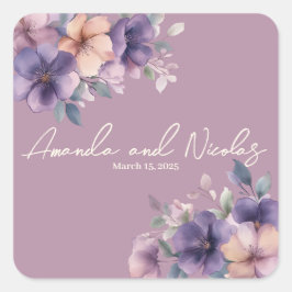 Rosa Blume Hochzeitsticker Quadratischer Aufkleber