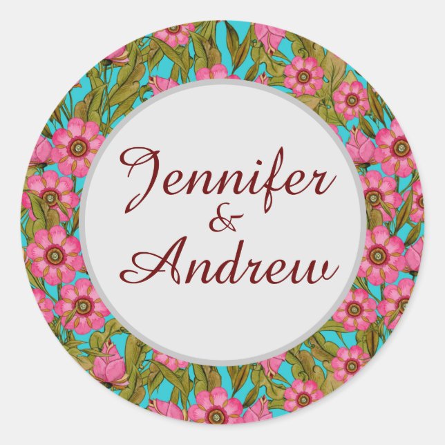 Rosa Blume Hochzeitsticker Runder Aufkleber (Vorderseite)