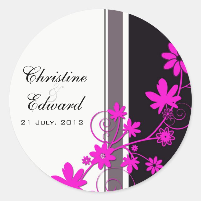Rosa Blume-Hochzeitsticker Runder Aufkleber (Vorderseite)