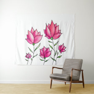 Rosa Blume Hübsch Minimalistische Farbe Kunst, Dic Wandteppich